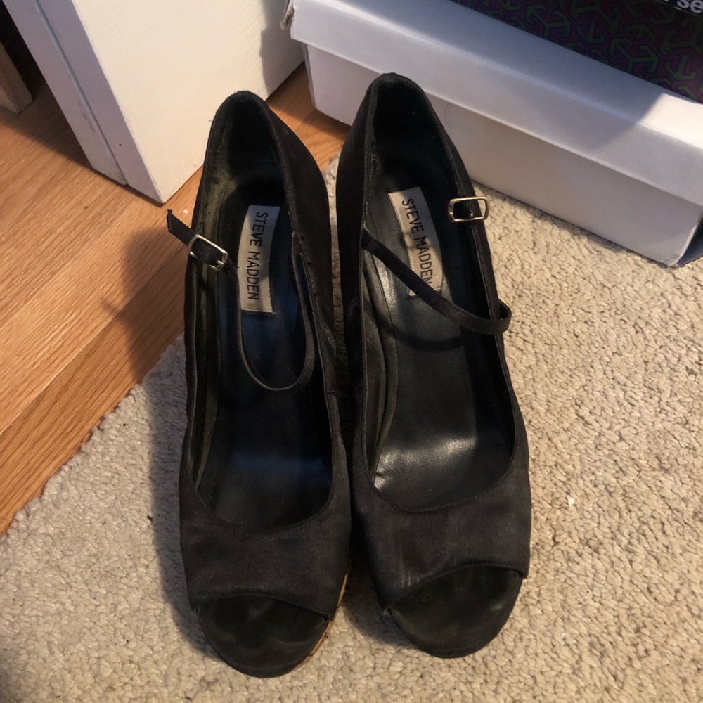 Black Steve Madden wedge. Satin Maryjane. Size 9.5